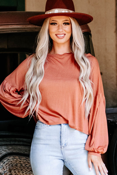 Don't Ever Change Bubble Sleeve Top (Rust) - NanaMacs