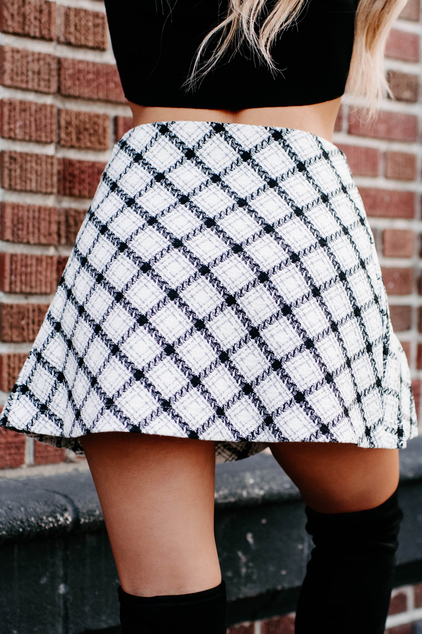 Prideful Tendencies Tweed Mini Skirt (Black/White) - NanaMacs