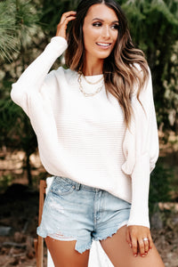 Being Sweet Batwing Chenille Sweater (White) - NanaMacs