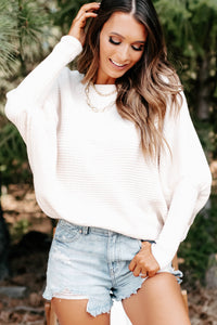 Being Sweet Batwing Chenille Sweater (White) - NanaMacs