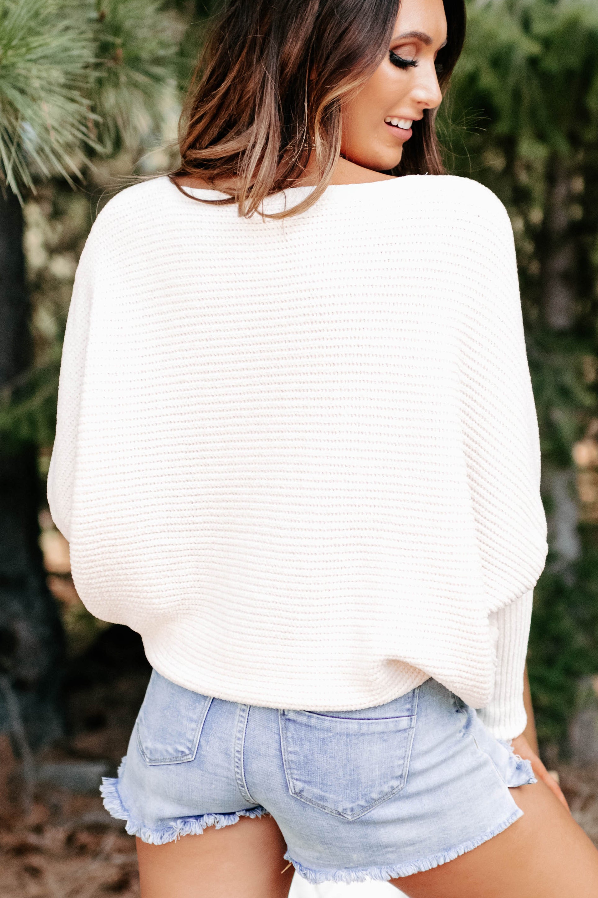Being Sweet Batwing Chenille Sweater (White) - NanaMacs
