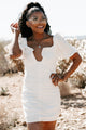 Consider It Stylish Ruched Button-Front Mini Dress (Off White) - NanaMacs