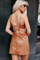Fuel Your Fire Cut-Out Faux Leather Mini Dress (Brown) - NanaMacs