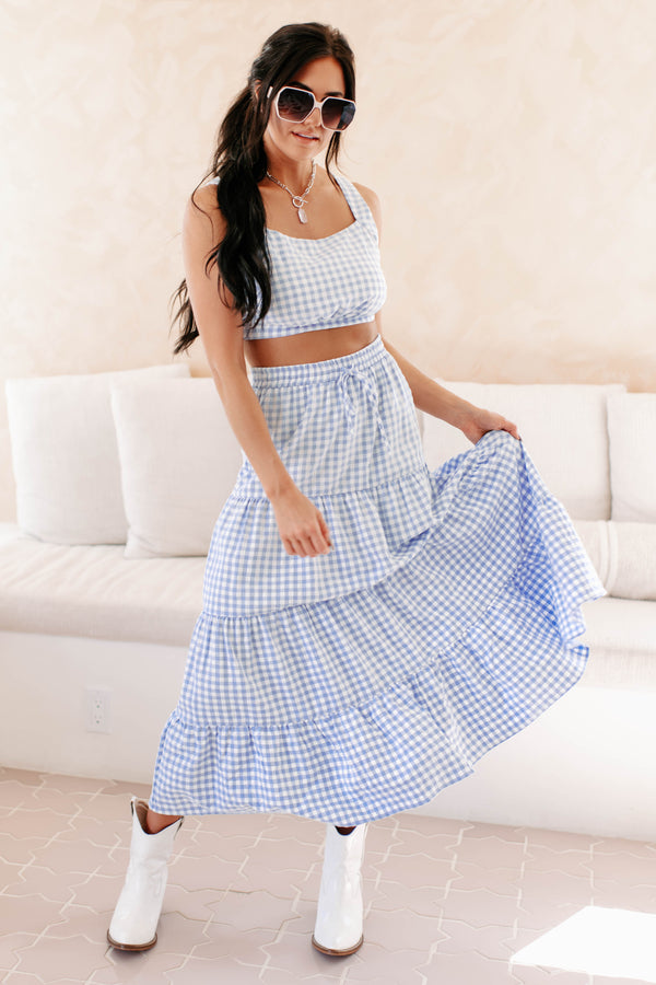 A Little Bit Sweet Gingham Two-Piece Set (Blue) - NanaMacs