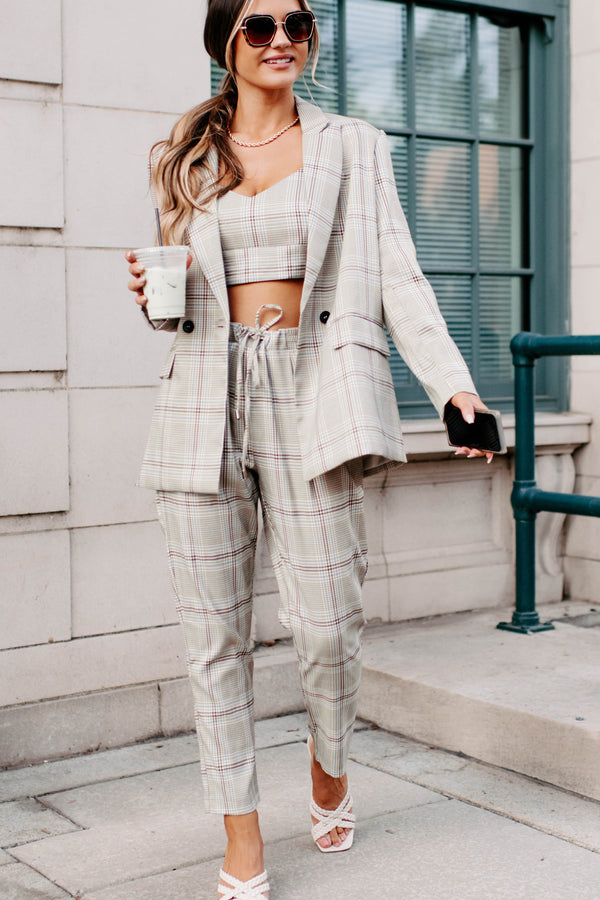 Clear It With Legal Plaid Three-Piece Blazer Set (Mocha Combo) - NanaMacs