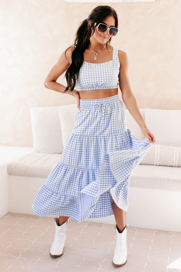 A Little Bit Sweet Gingham Two-Piece Set (Blue) - NanaMacs