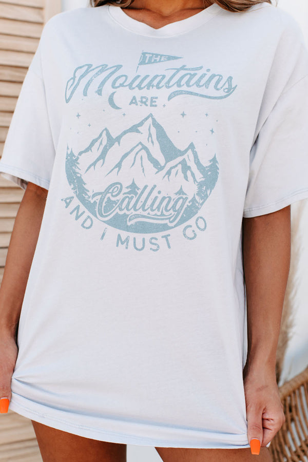 "The Mountains Are Calling And I Must Go" Graphic Top (Silver) - NanaMacs