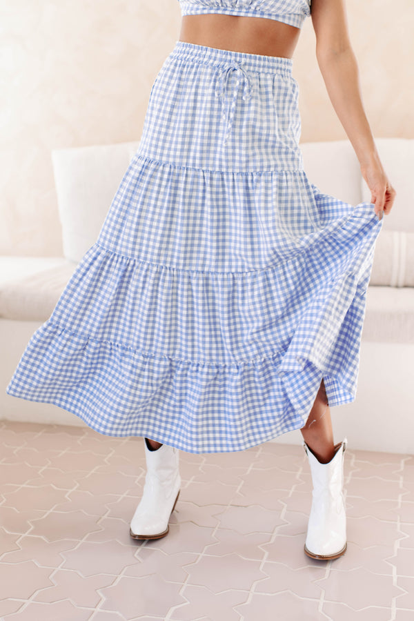 A Little Bit Sweet Gingham Two-Piece Set (Blue) - NanaMacs