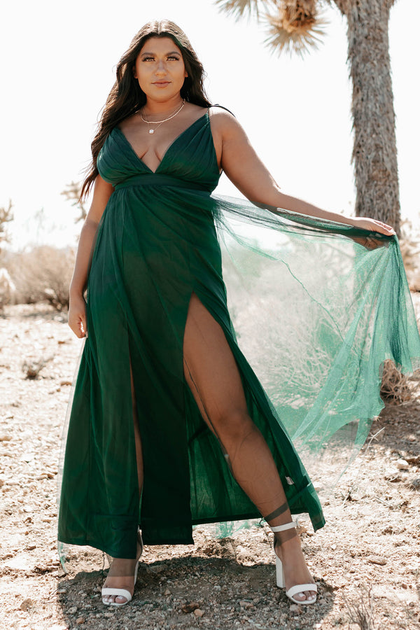 Beguiling Beauty Tulle Maxi Dress (Emerald) - NanaMacs