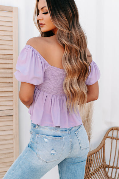 Gentle Persuasion Puff Sleeve Babydoll Top (Lavender) - NanaMacs