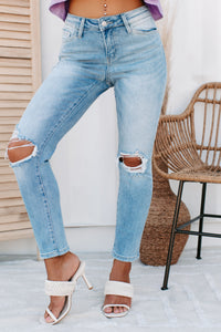 Gabby Mid-Rise Vervet Straight Leg Distressed Jeans (Light) - NanaMacs