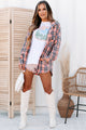 My Time Is Precious Oversized Plaid Fleece Shacket (Coral) - NanaMacs