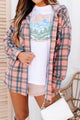 My Time Is Precious Oversized Plaid Fleece Shacket (Coral) - NanaMacs