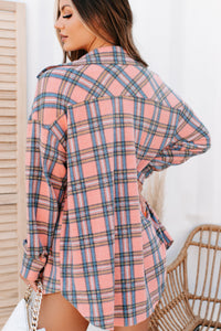 My Time Is Precious Oversized Plaid Fleece Shacket (Coral) - NanaMacs