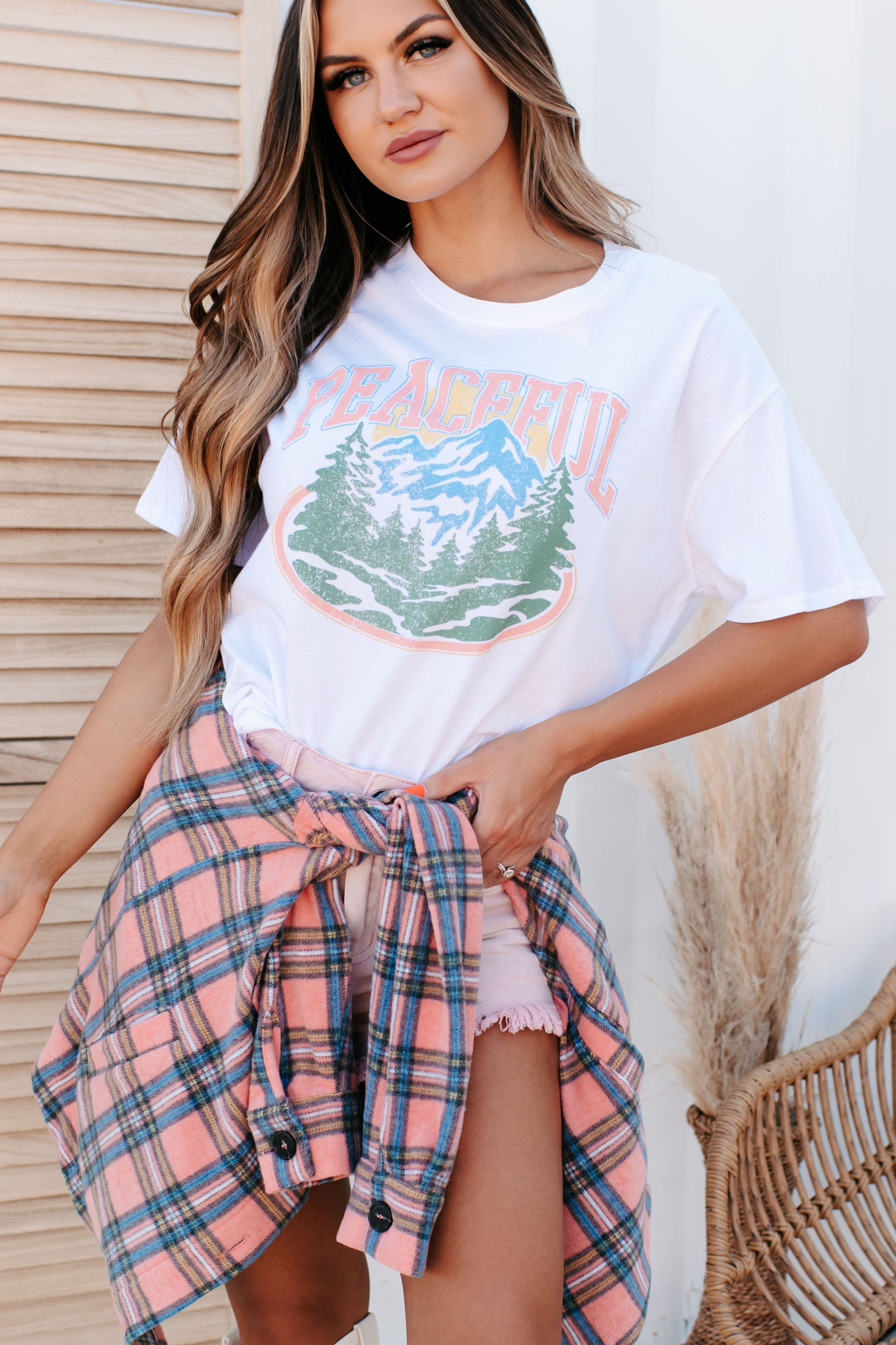 "Peaceful" Mountain Graphic Top (White) - NanaMacs