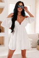 Flirty & Sweet Cold Shoulder Open Back Mini Dress (White) - NanaMacs
