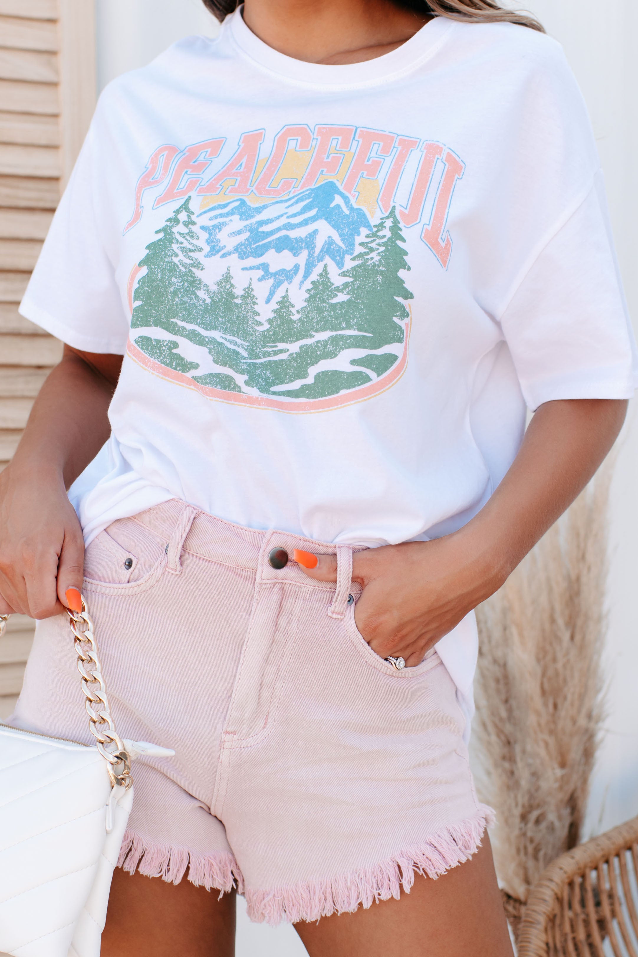 "Peaceful" Mountain Graphic Top (White) - NanaMacs