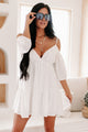 Flirty & Sweet Cold Shoulder Open Back Mini Dress (White) - NanaMacs