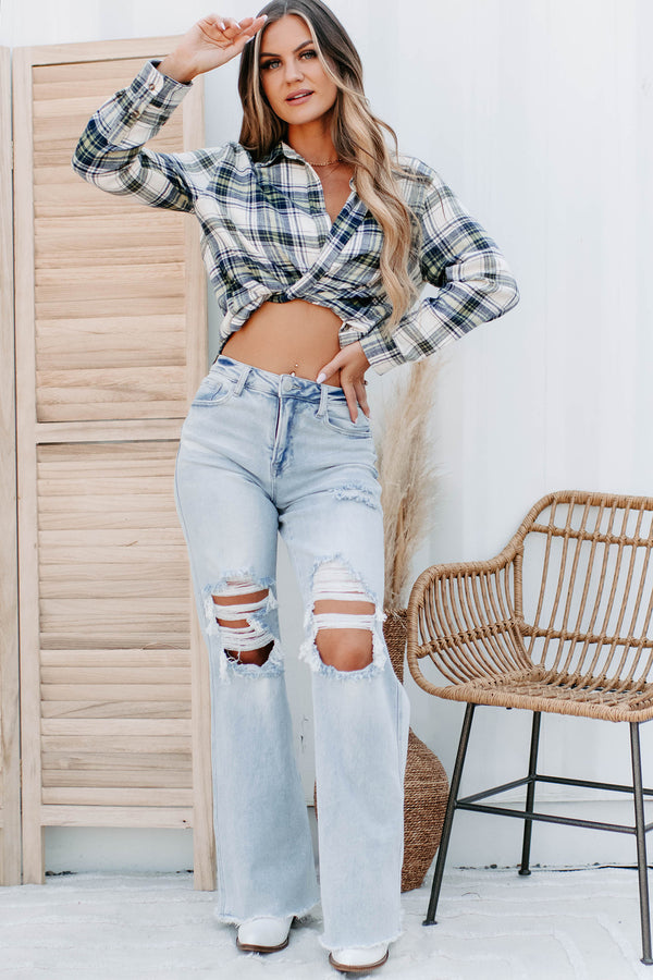 Upbeat & Energetic  Plaid Flannel Top (Navy) - NanaMacs