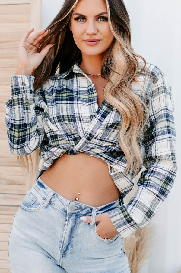 Upbeat & Energetic  Plaid Flannel Top (Navy) - NanaMacs