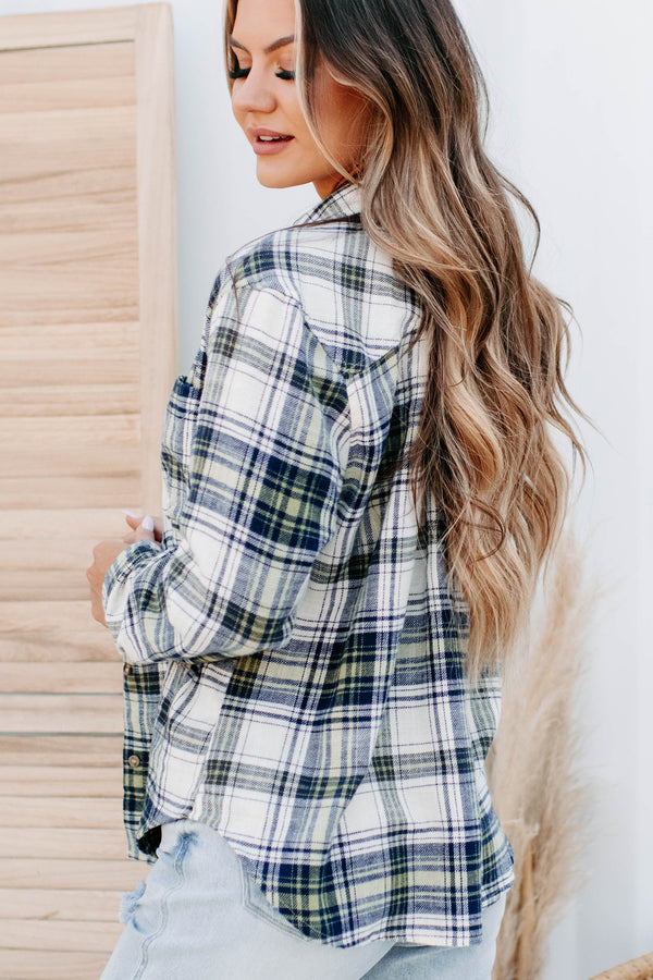 Upbeat & Energetic  Plaid Flannel Top (Navy) - NanaMacs