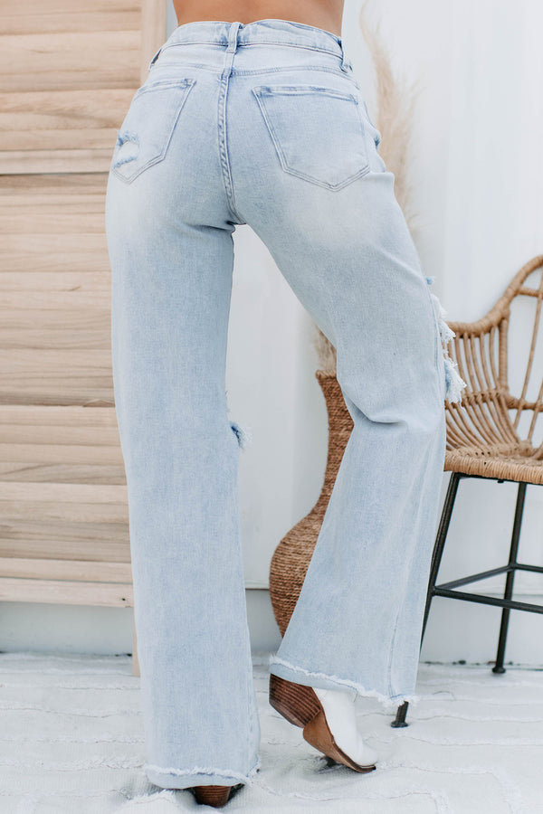 Abrielle High Rise Distressed Risen Wide Leg Jeans (Light) - NanaMacs