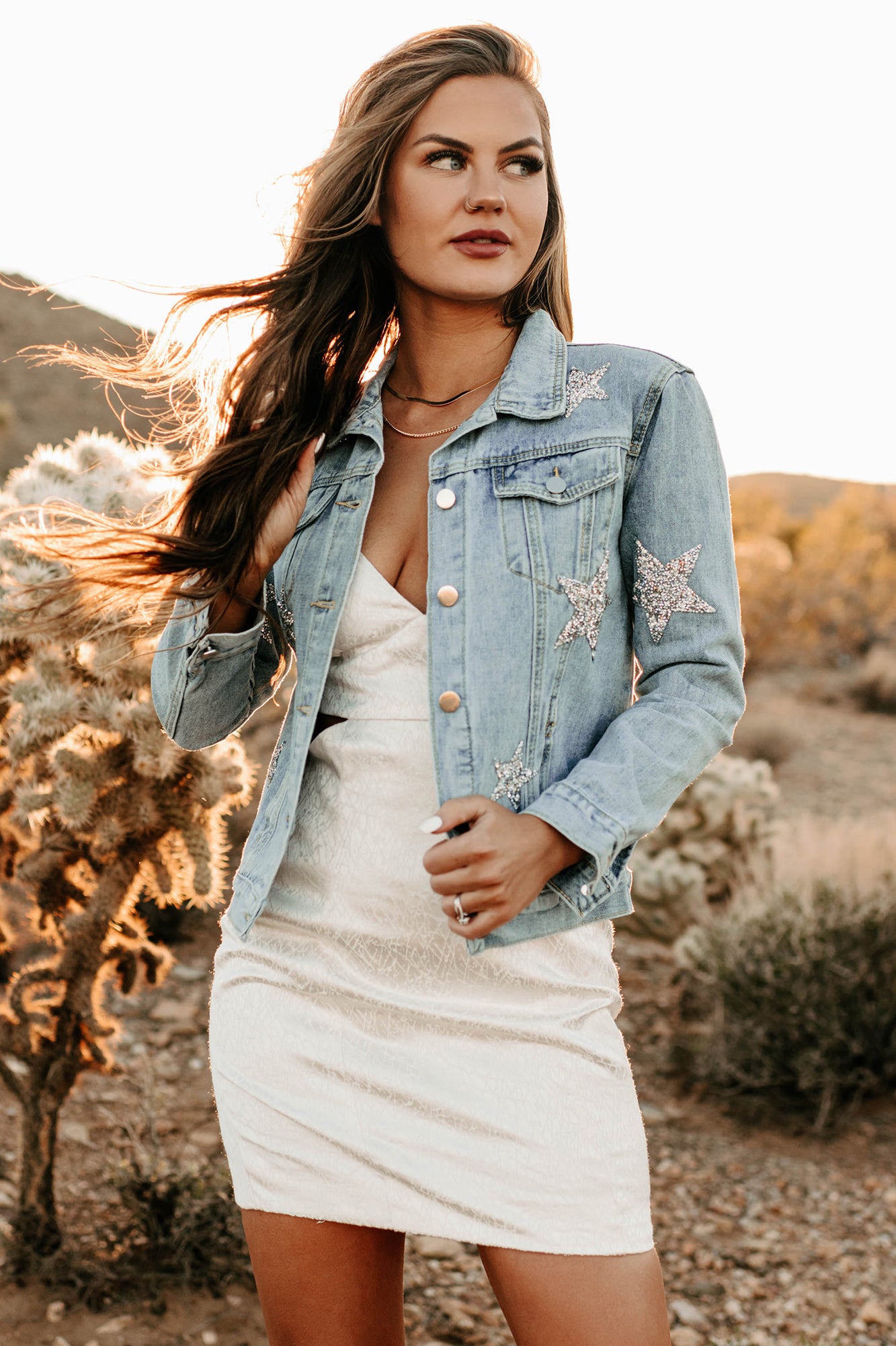 Embellished white denim outlet jacket