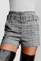 A New Millennium Belted Plaid Shorts (Gray) - NanaMacs