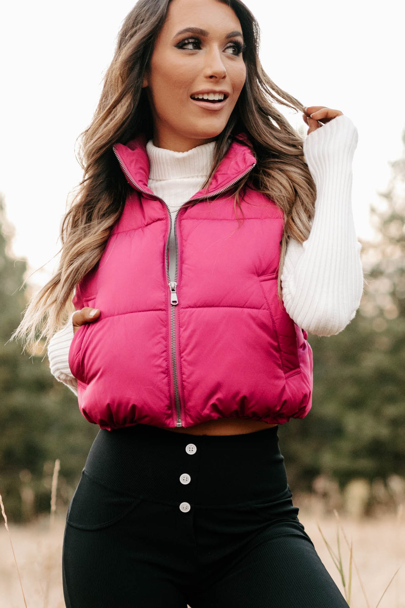 Whistler Welcome Cropped Puffer Vest (Magenta)