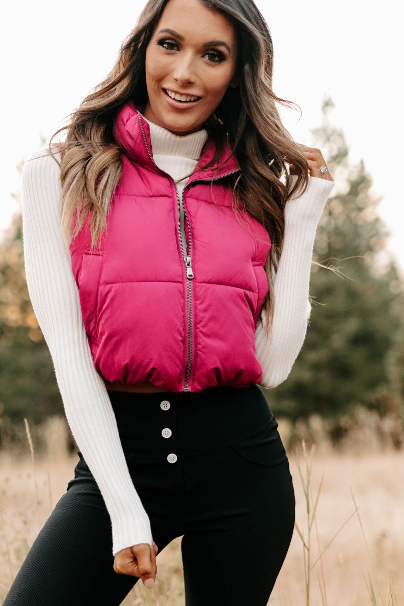 Whistler Welcome Cropped Puffer Vest (Magenta) - NanaMacs
