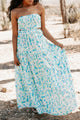 Blooming Into Style Strapless Floral Maxi Dress (White/Aqua Blue) - NanaMacs