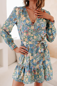 Finding My Passion Floral Wrap Dress (Dusty Green/Multi) - NanaMacs