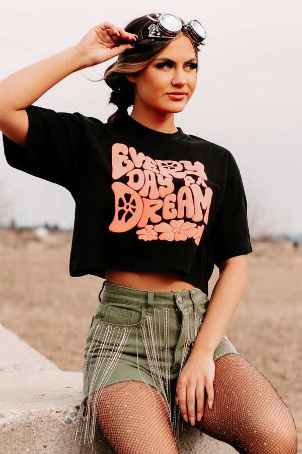 "Every Day Is A Dream" Boxy Fit Puff Graphic Crop Tee (Black) - Print On Demand - NanaMacs