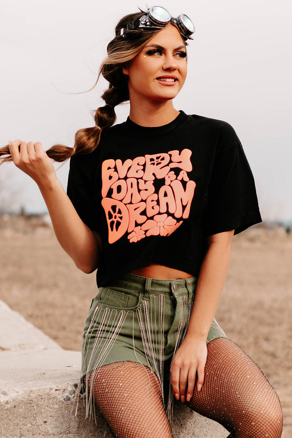 "Every Day Is A Dream" Boxy Fit Puff Graphic Crop Tee (Black) - Print On Demand - NanaMacs