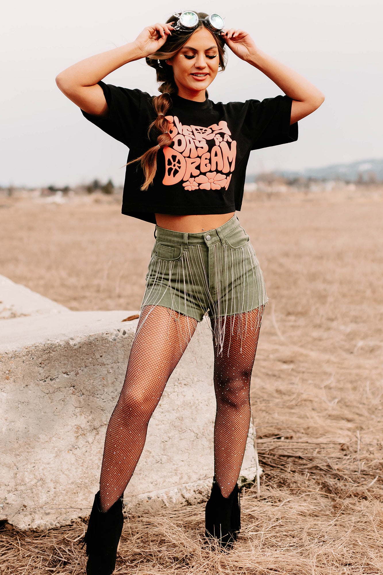 "Every Day Is A Dream" Boxy Fit Puff Graphic Crop Tee (Black) - Print On Demand - NanaMacs