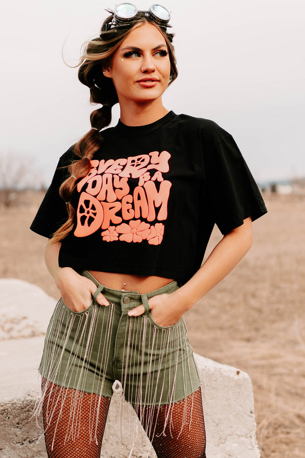 "Every Day Is A Dream" Boxy Fit Puff Graphic Crop Tee (Black) - Print On Demand - NanaMacs