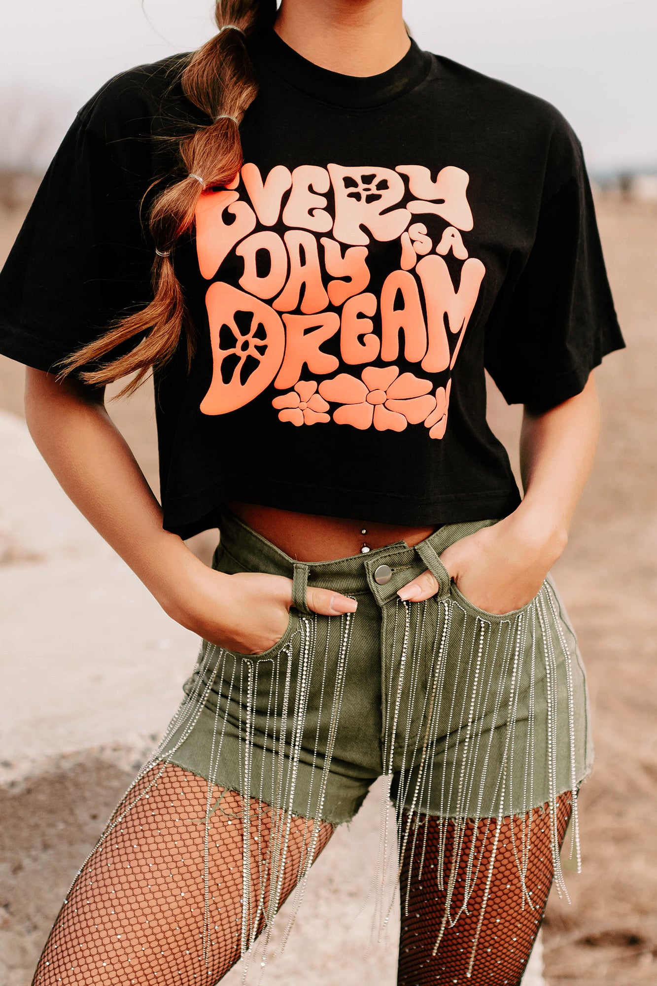 "Every Day Is A Dream" Boxy Fit Puff Graphic Crop Tee (Black) - Print On Demand - NanaMacs