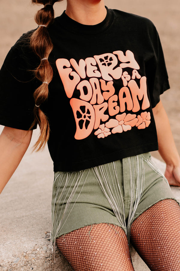 "Every Day Is A Dream" Boxy Fit Puff Graphic Crop Tee (Black) - Print On Demand - NanaMacs