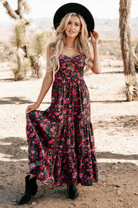 Like A Rose Floral Tiered Cut-Out Maxi Dress (Black) - NanaMacs