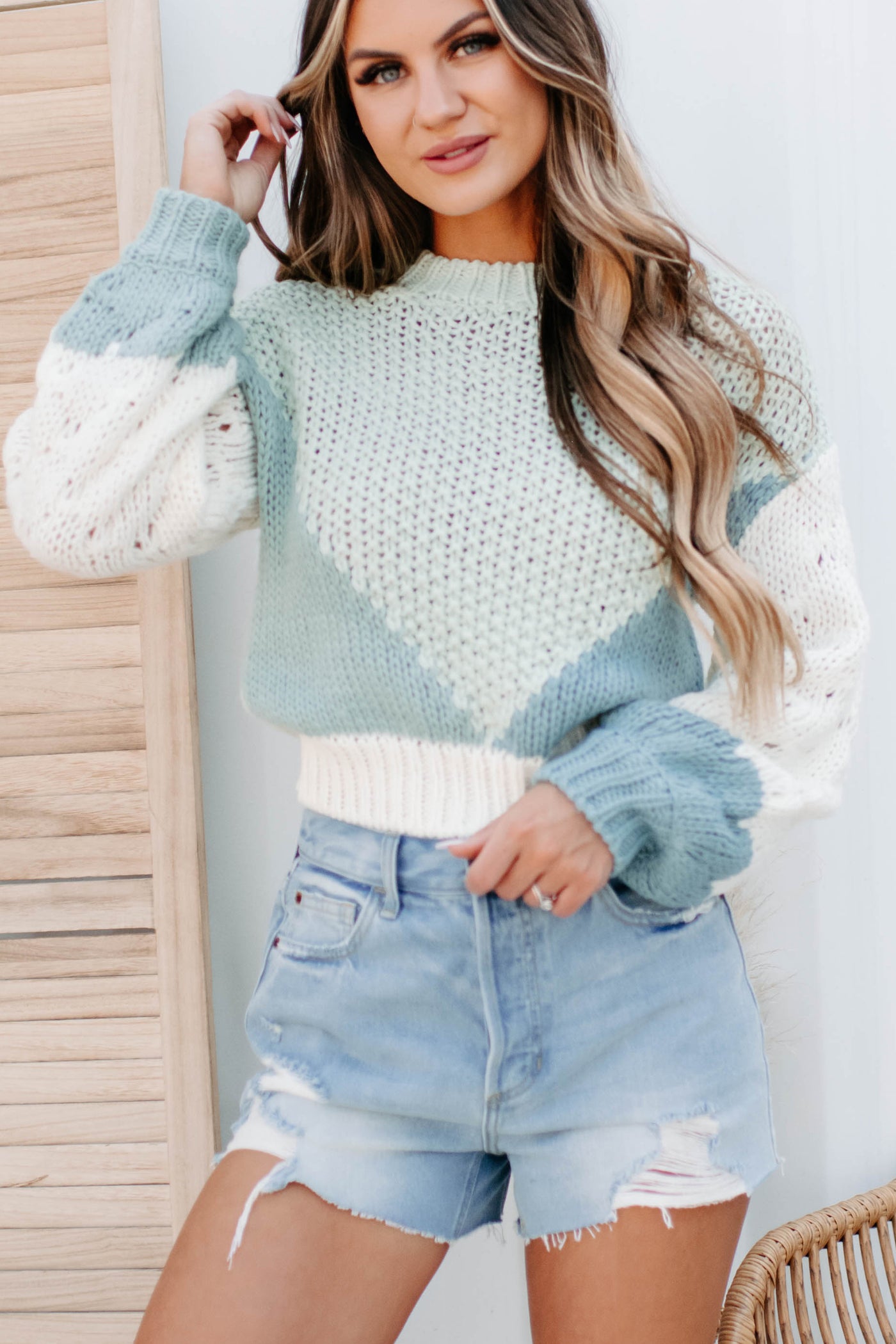 Calm Winter Chunky Colorblock Sweater (Sage Multi) · NanaMacs