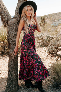 Like A Rose Floral Tiered Cut-Out Maxi Dress (Black) - NanaMacs
