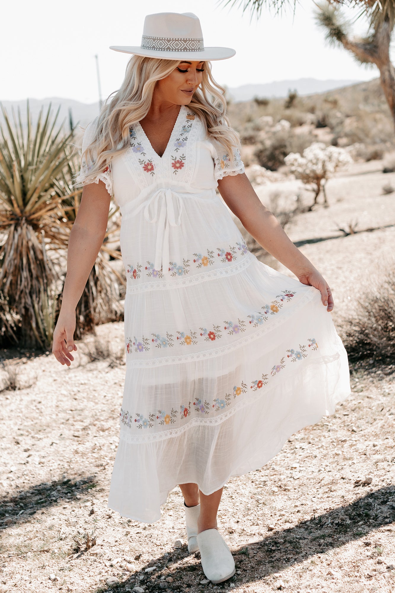 Spring Refresh Floral Embroidered Maxi Dress (Ivory) - NanaMacs