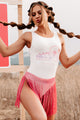 "Coachella Valley" Sleeveless Scoop Back Graphic Bodysuit (White) - Print On Demand - NanaMacs