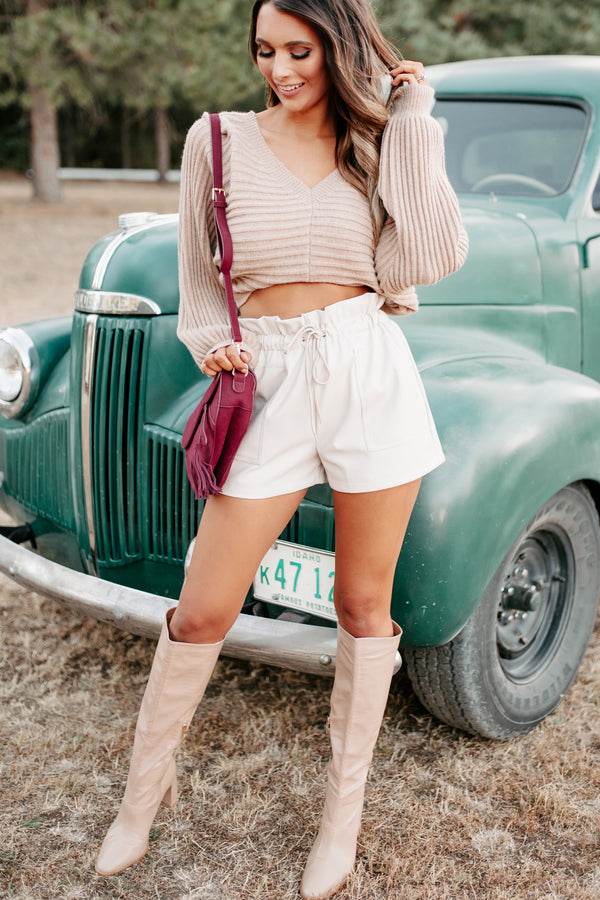 What You Admire Faux Leather Shorts (Beige) - NanaMacs