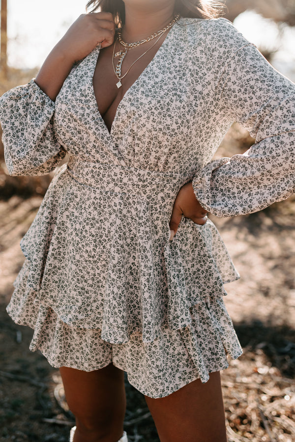 Beautiful Moments Long Sleeve Floral Romper (Peach/Green) - NanaMacs