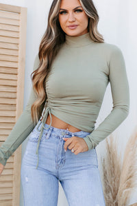 Free To Decide Ruched Long Sleeve Top (Olive) - NanaMacs