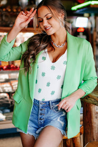 Romance That Works Open Front Blazer (Green) - NanaMacs