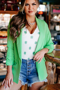 Romance That Works Open Front Blazer (Green) - NanaMacs