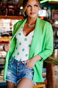 Romance That Works Open Front Blazer (Green) - NanaMacs