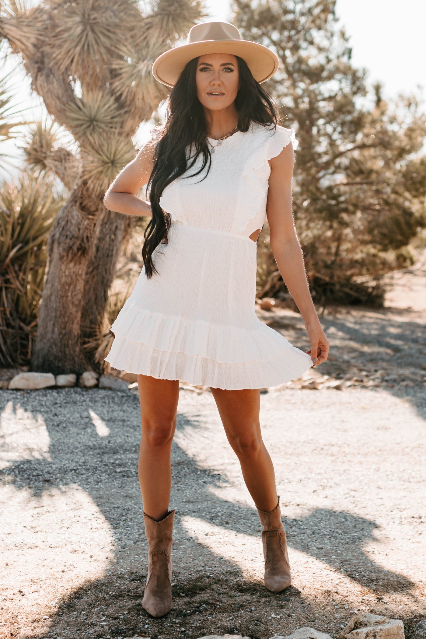 Simply Sweet Textured Cut-Out Dress (White) - NanaMacs